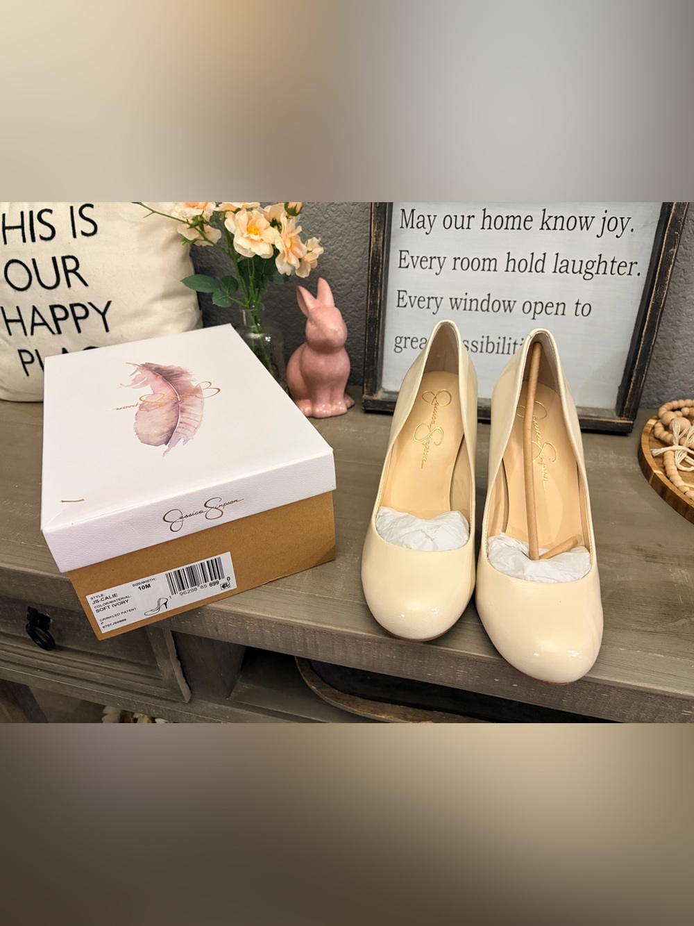 Jessica Simpson Cream Patent Round-Toe Pumps - Picture 3 of 3